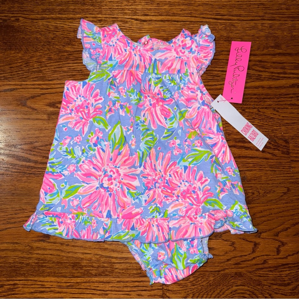Lilly Pulitzer Pink, Blue and Green Floral Baby Dress